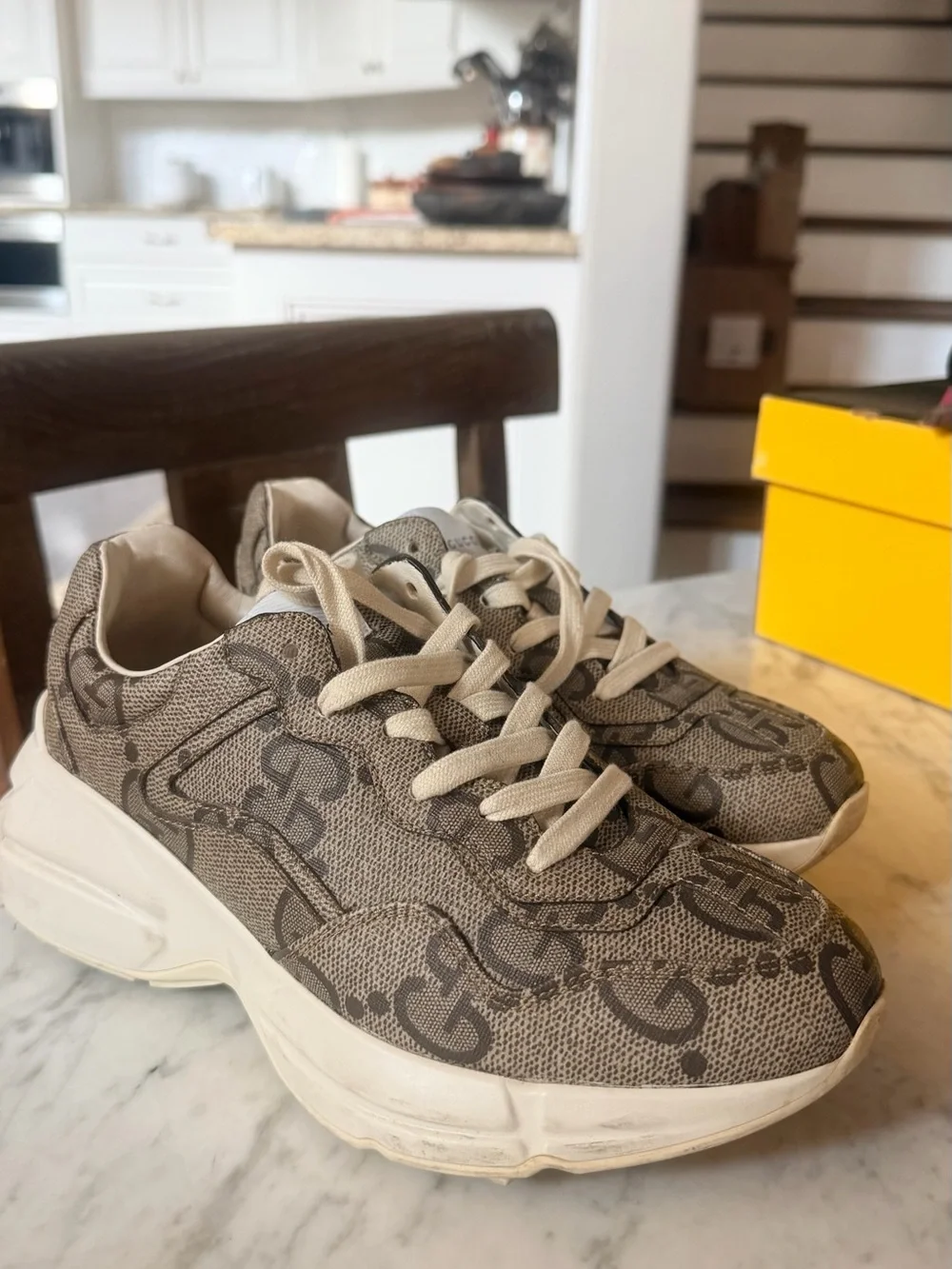 Women Gucci Rhyton Logo-Print Sneakers in Beige